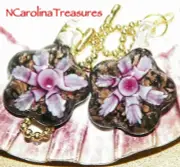 PURPLE FLORAL STAR BLACK GLITTER GLASS CEILING FAN LIGHT SWITCH PULL PULLS LG PR