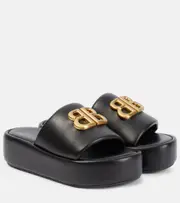 [Balenciaga] Balenciaga Rise BB leather platform slides AU 7 black