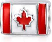 [Bling Jewelry] Personalized Canadian Vacation Tourism Travel Dangle Canada Maple Leaf Bead Charm For Women Teen Oxidized .925 Silver For European Bracelet
