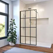 Black Framed Walk in Shower Screen 8mm Tempered Glass Fixed Panel 1000/1100/1200, 1000mm