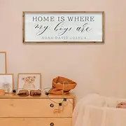 ZZJJHYWGQ Home is Where My Boys are Girls Sign 32"×12" for Children's Room Bedroom Above Bed Wall Decor New Mom GiftsMother's Day Decor Art (Wood)