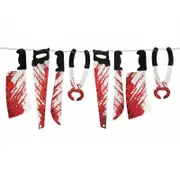 8Pcs Hanging Bloody Weapons Halloween Horror Props Garland Banner Decoration
