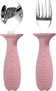 Uoqpty Baby Forks and Spoons - Toddler Utensils Forks and Spoons Set,Cutlery with Easy-Grip Handles, Stainless Steel Children Safe Silverware for Kids Led Weaning Ages
