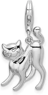 [JewelryWeb] 925 Sterling Silver Polished Fancy Lobster Closure Scary Cat with With-Lobster Clasp Charm Pendant Necklace 26x9mm
