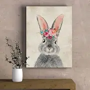 [ORIDOMY] Retro Bunny Rabbit Canvas Wall Art Country Animal Painting Cute Rabbit with Garland Wall Décor Home Artwork for Nursery Decor Bathroom Bedroom Kitchen Kid's Room Decoration 12x16inch Framed