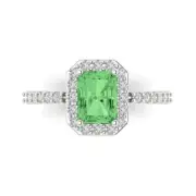 2.07 ct Emerald Halo Light Sea Green Promise engagement Ring 14k White Real Gold