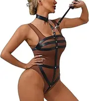 [SAKNYUFO] Women's Body Harness Bra Set with Punk Straps and Adjustable Garter, Includes Practical Pull Cord. Ideal for Gothic Carnival Outfits and Exciting Underwear Accessories., black, silver, One