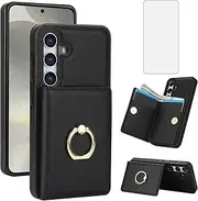 [Asuwish] Phone Case for Samsung Galaxy A15 5G/4G Cover with Tempered Glass Screen Protector and RFID Card Holder Slot Kickstand Ring Cell Accessories Wallet Flip Mobile A 15 G5 15A Women Men Black