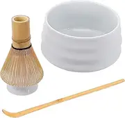 4 PCS Matcha Whisk Set, Matcha Ceremony Accessory, Traditional Tea Ceremony Making Tools for Matcha Tea, Perfect Matcha Tea Kit with Ceramics Matcha Bowl Matcha Whisk Holder Matcha Whisk Tea (White)