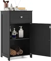 Giantex Single Door Bathroom Cabinet, Stable & Safe Bathroom Organizer with Adjustable Shelf, Smooth Drawer, Floor Cabinet for Bathroom, Living Room, Bedroom, Kitchen (Black)