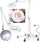 10X Magnifying Glass Light Stand Floor Lamp 5 Wheels Rolling Base LED Lighted