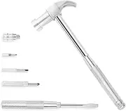 LANDIBO 6-in-1 Multi-Purpose Hammer & Screwdriver Tool with Non-Slip Handle Slotted/Flat Head Phillips Screwdriver Hammer Tool Mini Hammer for Opening Walnut, Home & Watchmaker Repair Tools (argent)