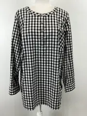 NEW! Talbots Gingham Tunic Top Shirt 2X Plus Bling Buttons Womens