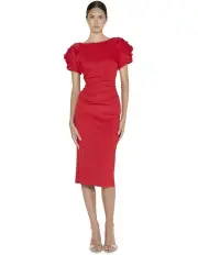 [Montique] Monelli Rosette Midi Dress in Red