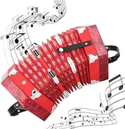 Concertina Accordion, 7.1 X 6.7 X 6.7in Portable Accordion with Adjustable Hand Strap, Professional Musical Instrument with Carrying Bag for Adults, Beginners and Students (Red