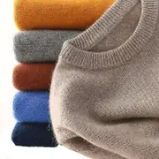 Men Cashmere Sweater Autumn Winter Soft Warm Jersey Jumper Robe Hombre Pull Homme Hiver Pullover V-neck O-neck Knitted Sweaters Orange L