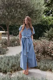 [PUP14] Griffin Shirt Maxi Dress - Denim XS Light Wash