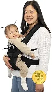 bblüv Pöp’NGO Baby Carrier Wrap - Adjustable Backpack & Front Chest Holder Wearing Harness Sling with Six Positions, Includes Head Cushions, Travel Bag, for Newborn, Infant, & Toddler (Black)