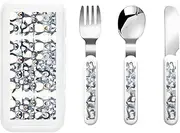 Cute Baby Penguins Sketch 3 Piece Set For Camping Stainless Steel Flatware, Spoon, Fork, Knife, Ideal For Outdoor
