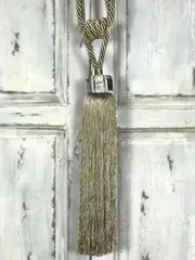 Pair 2 pieces Curtain Tie Backs - 32cm Tassel with Square Glass Top - Silvery Taupe