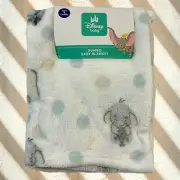 NEW Disney Baby Dumbo the Flying Elephant Dots Plush Baby Blanket Toddler Gray