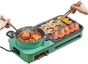 Multifunctional Electric Grills Hot Pot 3 in 1 Korean Style BBQ Hot Pot Dual Pot Barbecue Machine Non Stick Electric Baking Pan Smokeless for Gatherings of 2 8 People Green