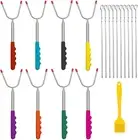 Campfire Sticks,8 Telescopic Roasting Fork with 10 BBQ Skewers and Oil Brush,...