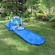 Racing Single Water Slide Lawn Sprinkler Toy, Game Water Slide Lawn Toy,Lawn Water Slide, Single Lane Water Splash Slide, Water Slip and Slide for Kids Adults Outdoor Water Slide with Water Spray for