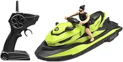 NEXTAKE 2.4GHz Remote Control Motorboat Toy, 1 : 14 Jet Ski Model Toy 2 Motors Marine Motor Water Toy High Speed RC Motorboat Motor 2 Speed Level Boat Pool Toy with Detachable Driver (Green)