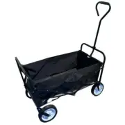 Folding Wagon Cart - Heavy Duty, Cup Holders, Side Table - Iron Bar - Black