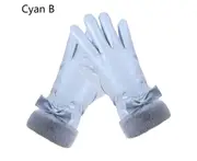 1 Pair Women Gloves Thickened Wind Resistant Touch Screen Autumn Winter Full Finger Cycling Gloves for Outdoor Cyan B