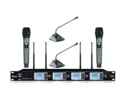 UHF 4 Channel Pro Wireless Desktop Conference Microphone 2 Gooseneck 2 Handheld