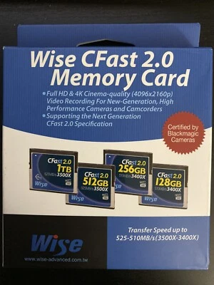 Wise Advanced CFast 2.0 256GB Memory Card Sandisk Lexar Bmpcc 4K Blackmagic Ursa