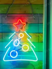 Merry Christmas Tree Xmas Acrylic 14" Neon Sign Light Lamp Gift Real Glass Decor