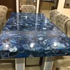 Blue Agate Dining Office Desk Top, Geode Agate Stone Counter Desk Top Decor