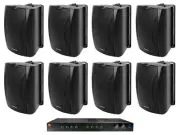JBL Commercial 70v Amp+(8) Black 5.25" Wall Speakers For Restaurant/Bar/Office