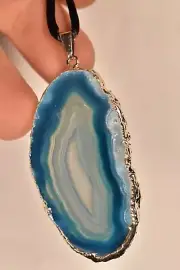 *AGATE* Slice Pendant 5.5cm 10.9g +Cord Healing Crystal Green Blue