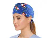 Unisex Christmas Printed Scrub Hat with Back Tie - Blue