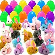 24 Pack Easter Eggs Fillers with Plush Bunny, Easter Basket Stuffers Mini Colorful Bunny Bunnies Toys Filled Easter Eggs Hunts for Kids Toddler Teens Boys Girls Easter Party Favor
