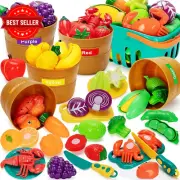 68pcs Color Sorting Play Food Set Pretend Kitchen Toy Fruit Veggies for Kids Gif