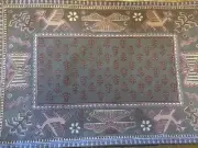 Hand Printed Placemats and Napkins Set for 6 Olive Green w/Pink&Tan Accents NEW