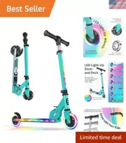 Durable Folding Scooter for Kids - Light-Up Deck, Adjustable Height, Aqua
