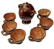 7 in 1 Eco Friendly Coconut Shell Tea pot and 6 cups set Handmade and Unique