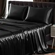 SiinvdaBZX 4Pcs Satin Sheet Set Queen Size Ultra Silky Soft Black Satin Queen Bed Sheets with Deep Pocket, 1 Fitted Sheet, 1 Flat Sheet, 2 Envelope Closure Pillowcases