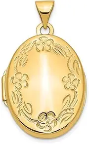 [JewelryWeb] 14ct Yellow Gold Polished Holds 2 photos Hand Engraved Locket 28.2x16.8mm Wide