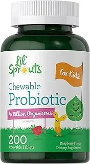 Chewable Probiotics for Kids | 200 Tablets | 6 Billion CFUs | Natural Raspberry Flavor | Non-GMO, Gluten Free Probiotics for Children | by Carlyle