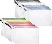 uxcell 24pcs Mesh Zipper Pouch Bags B4 15" x 11" Plastic Waterproof Mesh File Bag Clear Document Zipper Pouches for Classroom Home Travel Office Supplies Organization, 12 Colors