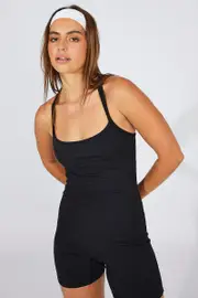 Black Romper Cross Back Strap - Size S, Women's Romper