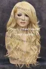 Long Loose wavy Full Human hair Blend wig bangs Heat OK Pale Blonde wnta 613