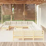 Patio Furniture Sets 13 Piece Garden Lounge Set with Cream Cushions Pinewood
